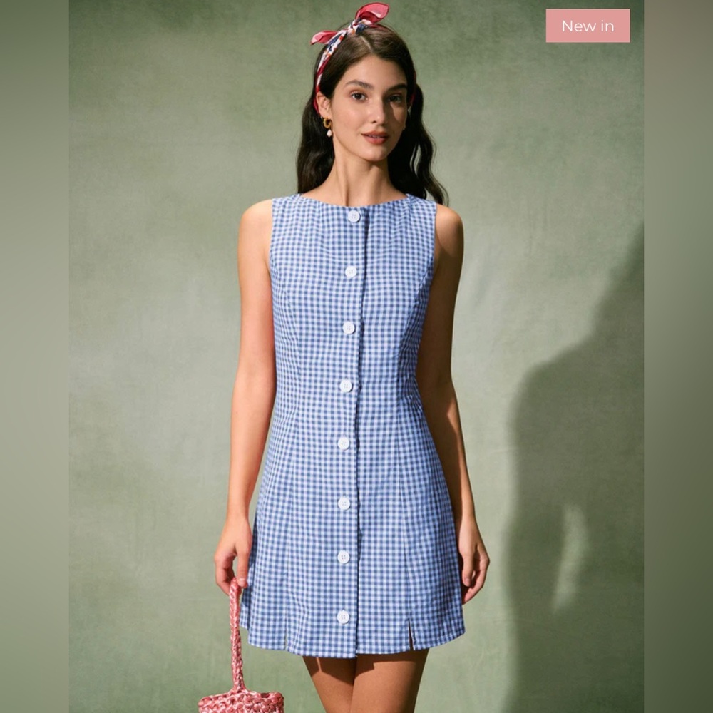 RIHOAS Blue Gingham Sleeveless Mini Dress - Picture 1 of 5